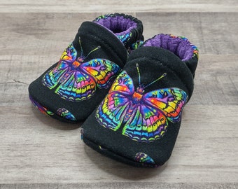 Neon Butterfly : Handmade Soft Sole Shoes Cotton Knit Fabric Non-Slip Booties Baby Toddler Child Adult