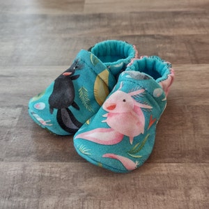 Axolotl : Handmade Soft Sole Shoes Cotton Knit Fabric Non-Slip Booties Baby Toddler Child Adult image 2