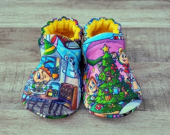 Merry Elfmas : Handmade Soft Sole Shoes Cotton Knit Fabric Non-Slip Booties Baby Toddler Child Adult
