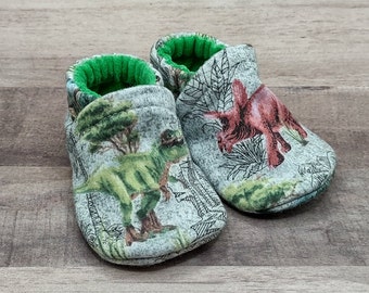 Dinosaurs : Handmade Soft Sole Shoes Cotton Knit Fabric Non-Slip Booties Baby Toddler Child Adult