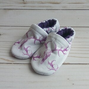 Purple Deer Skulls : Handmade Soft Sole Shoes Cotton Knit Fabric Non-Slip Booties Baby Toddler Child Adult image 2