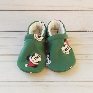 Micky Mouse Santa: Custom Handmade Baby Toddler Kid Shoes Slippers Soft Sole Cotton Knit Fabric Non-Slip Booties image 2