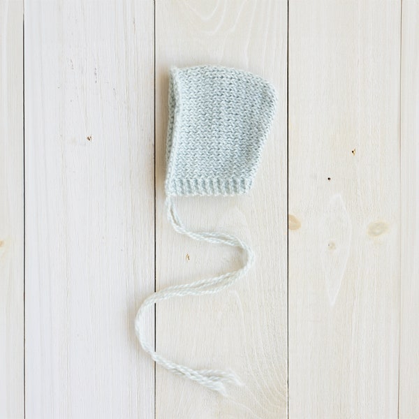 Pixie Newborn Bonnet in Sky Blue - Knitted Mohair Merino Wool Baby Bonnet Prop