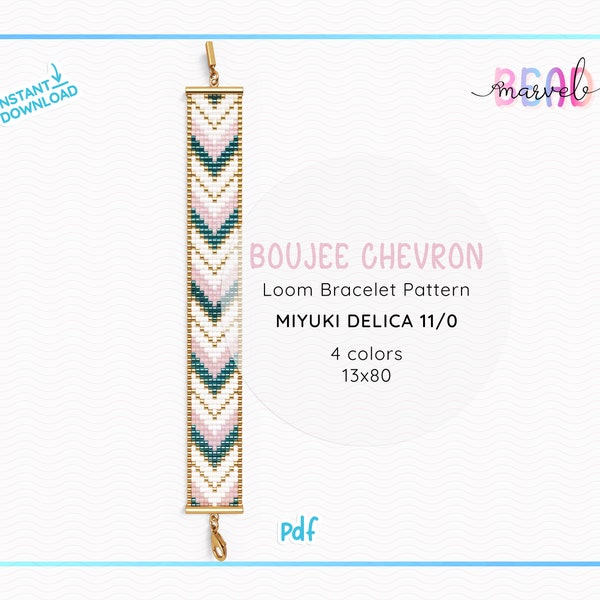 Boujee Chevron Loom Bracelet Pattern | Beaded Jewerly Pattern PDF | Loom Beading Grid for Miyuki Delica 11/0 Beads