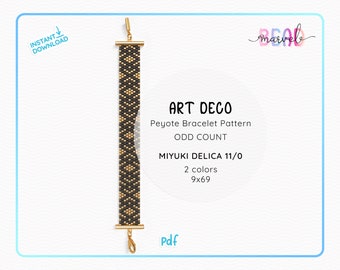 Motif de bracelet diamant Art déco | Motif de bijoux en perles PDF | Grille de perles peyote aux nombres impairs pour perles Miyuki Delica 11/0