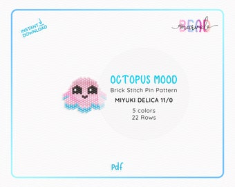 Pin's humeur Octopus motif Brick Stitch | Motif de bijoux en perles PDF | Grille de perles Brick Stitch pour perles Miyuki Delica 11/0