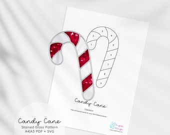 Candy Cane Stained Glass Pattern | DIY Stained Glass | Christmas Home Decor Pattern | Commercial Use Pattern