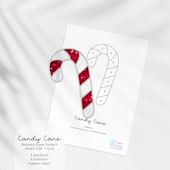 Candy Cane Stained Glass Pattern | DIY Stained Glass | Christmas Home Decor Pattern | Commercial Use Pattern