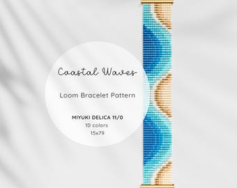 Coastal Waves Loom Bracelet Pattern | Beaded Jewelry Pattern PDF | Loom Beading Grid for Miyuki Delica 11/0 Beads
