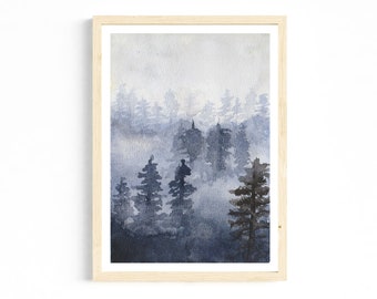 Misty Mountain Solitude, Mountain Watercolor Series, Ethereal Forest Art, Original Watercolor Art, Art Print