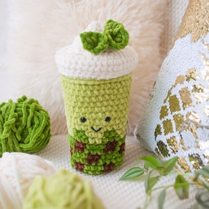 CROCHET PATTERN - Matcha Bubble Tea - Amigurumi Cute Plushie Toy Boba PDF Easy Pattern