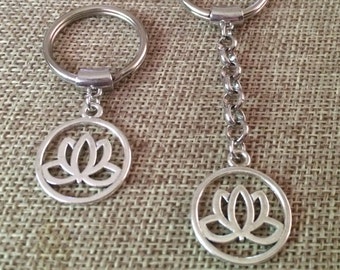 Silver Lotus Keychain Key Chain or Zipper Pull - Yoga Keychain