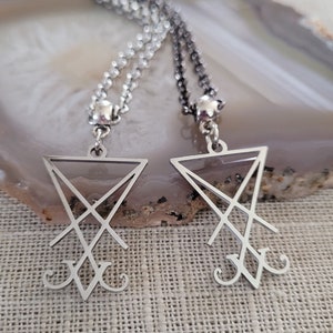Sigil of Lucifer Necklace, Your Choice of Gunmetal or Silver Rolo Chain, Mens Jewelry