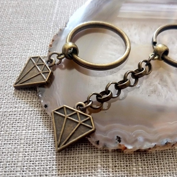 Diamond Keychain - Bronze Geometric Key Ring, Zipper Pulls, Backpack or Purse Charms