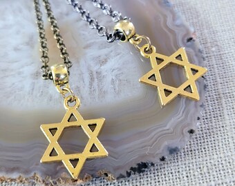 Star of David Necklace, Your Choice of Bronze or Gunmetal Rolo Chain, Jewish Jewelry Iconography