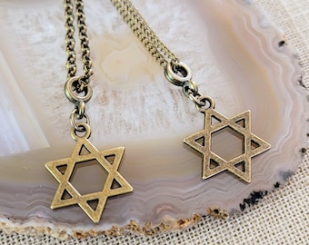 Star of David Necklace, Your Choice of Bronze Rolo or Curb Chain, Jewish Jewelry Iconography