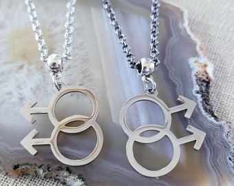 Gay Male Necklace, Your Choice of Gunmetal or Silver Rolo Chain, Gifts for Gay Men, LGBTQIA Jewelry