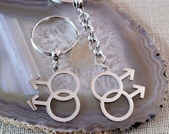 Gay Male Keychain, Backpack Bag or Purse Charm, Zipper Pull, Gifts for Gay Men, LGBTQIA Keyring