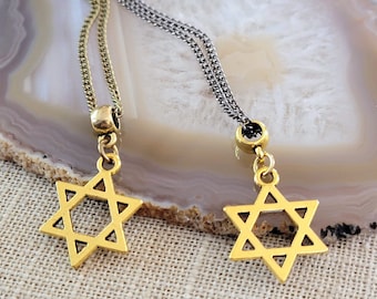 Star of David Necklace, Your Choice of Bronze or Gunmetal Curb Chain, Jewish Jewelry Iconography