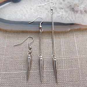 Silver Spike Dangle Earrings: Bohemian Chain Drop Earrings