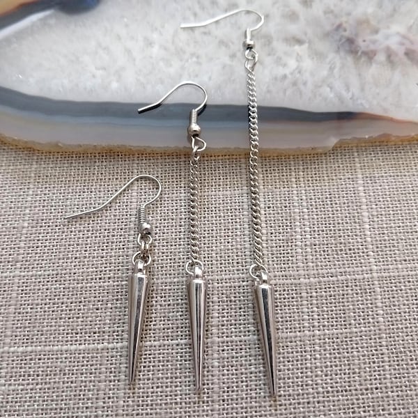 Silver Spike Earrings - Spike Earrings / Silver Earrings / Dangle Earrings / Long Earrings / Chain Earrings / Bohemian Jewelry