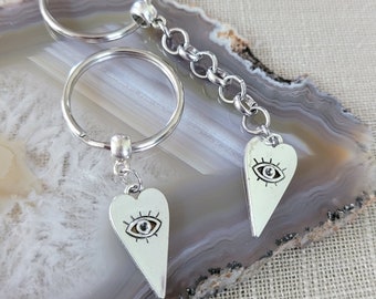 Heart and Evil Eye Keychain, Backpack or Purse Charm, Zipper Pulls, Valentines Talisman Gift