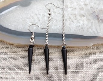 Chain Earrings Gunmetal Earrings Long Earrings Spike Earrings Edgy Jewelry Spike Jewelry Dangle Earrings with Spike Drop Earrings