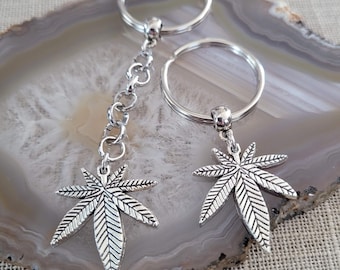 Marijuana Keychain, Silver Bag Backpack or Purse Charm, Stoner Pothead Gifts