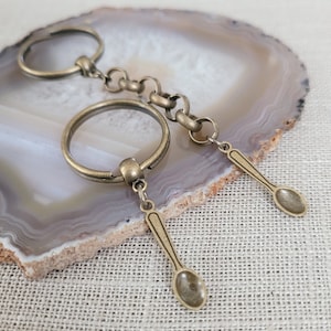 Tiny Spoon Keychain, Bronze Key Ring, Zipper Pull or Backpack Purse Charm