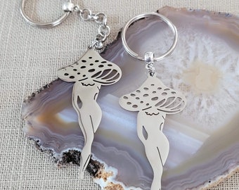 Sexy Mushroom Lady Keychain, Backpack or Purse Charm, Zipper Pull