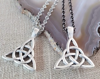 Celtic Knot Necklace, Your Choice of Gunmetal or Silver Rolo Chain, Irish Gaelic Jewelry