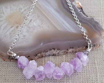 Tiny Amethyst Point Necklace, Raw Amethyst Nugget, Silver Rolo Chain, Bohemian Jewelry