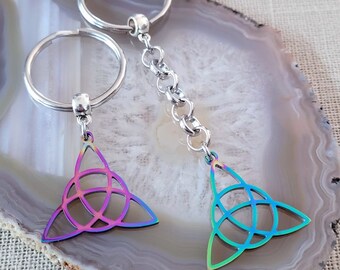 Celtic Knot Keychain, Backpack or Purse Charm Zipper Pull, Iridescent Titanium Rainbow Electroplated Gaelic Irish Gifts