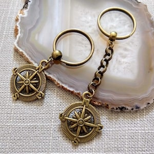 Bronze Compass Keychain: Mens Zipper Pull