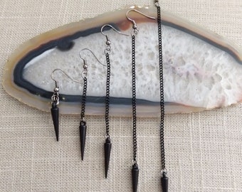 Chain Earrings Gunmetal Earrings Long Earrings Spike Earrings Edgy Jewelry Spike Jewelry Dangle Earrings with Spike Drop Earrings