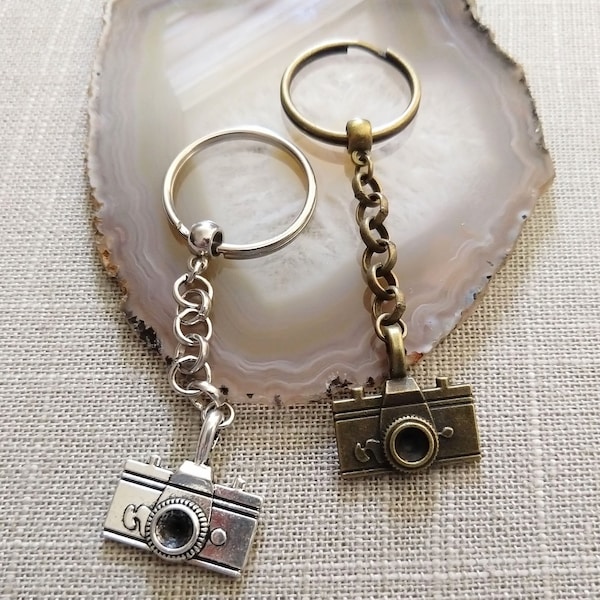 Vintage Camera Keychain, Your Choice of Two Colors, Key Ring or Zipper Pull, Purse or Backpack Charms