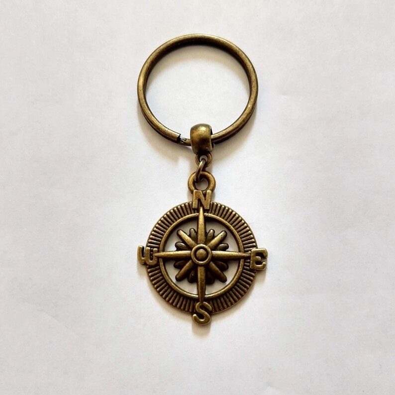 Compass Keychain Bronze Compass Key Chain Mens Keychains Etsy