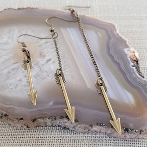 Bronze Arrow Dangle Earrings: Lightweight Archer Jewelry