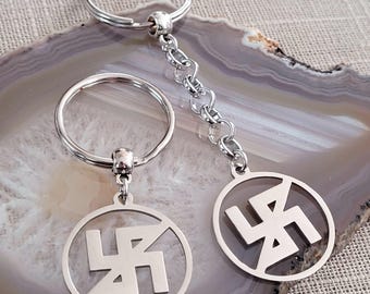 Anti Swastika Keychain, Antifa Backpack or Purse Charm, Zipper Pull, Stainless Steel Charm