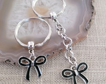 Black Bow Keychain: Silver Purse Charm, Zipper Pull