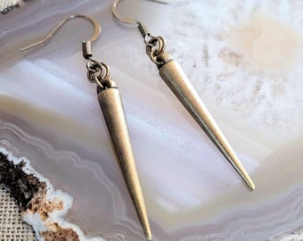 Bronze Spike Earrings, Two Inch Long Dangle Earrings, Lead and Nickel Free