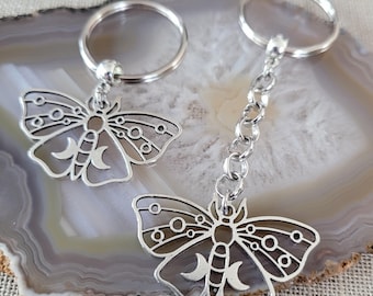 Butterfly Keychain, Backpack or Purse Charm, Zipper Pull, Triple Moon Key Ring