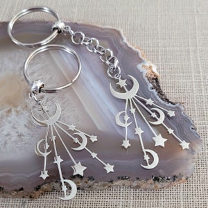 Moon and Stars Keychain, Purse or Backpack Charm, Zipper Pull, Celestial Astronomy Gifts