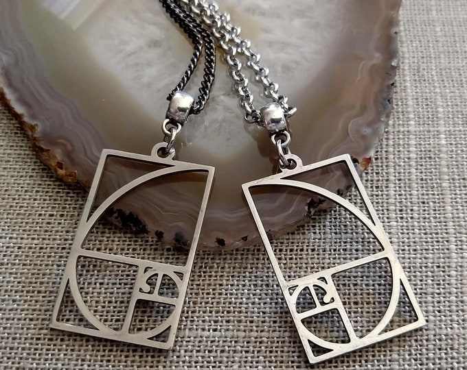 Fibonacci Sequence Necklace,  Mens Jewelry on Your Choice of Chains, Gifts for Mathematicians