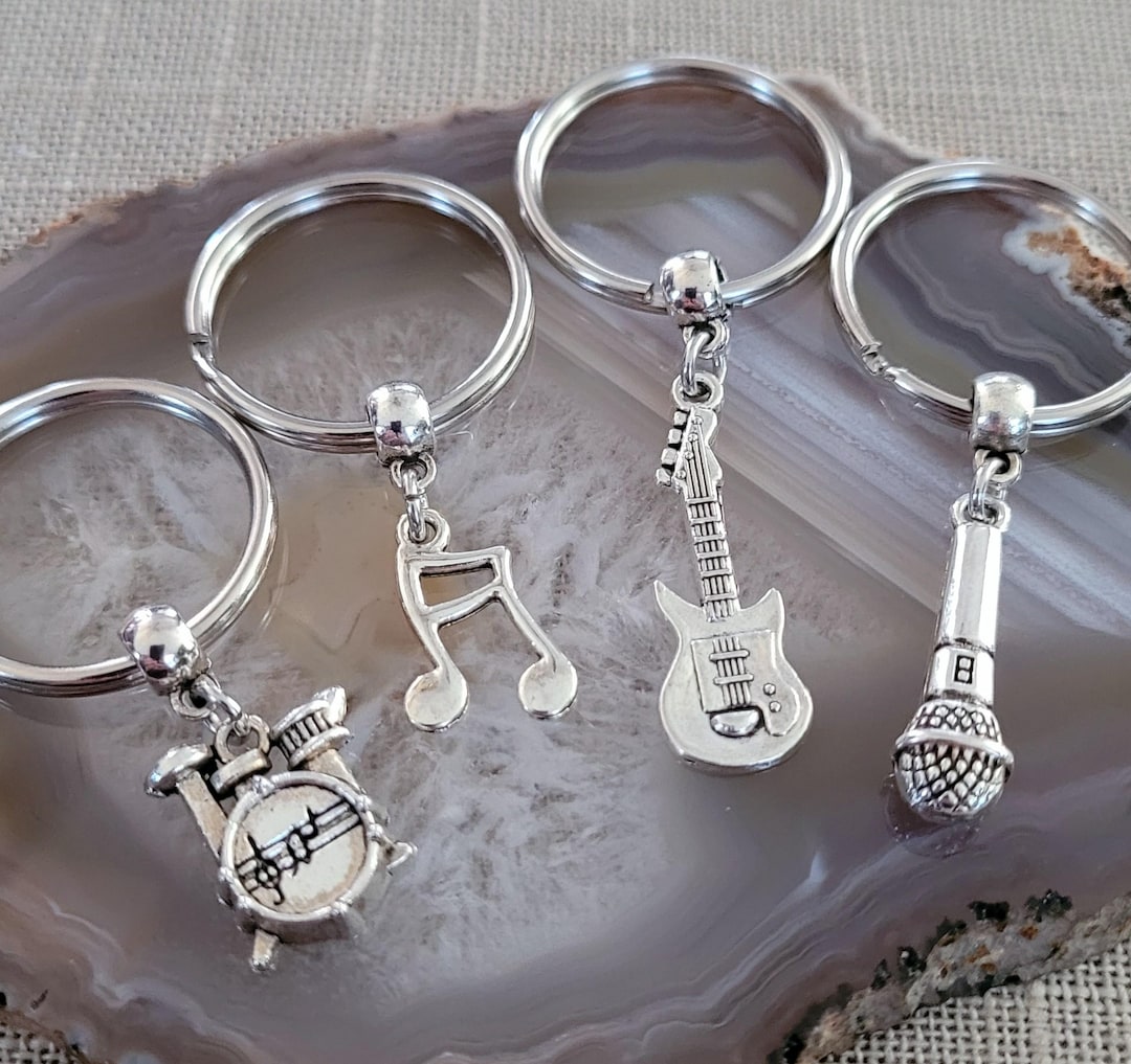 Musician Keychain: Microphone, Music Note, Guitar, or Drums Charm - Etsy