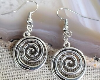 Spiral Earrings, Your Choice of Three Lengths, Stainless Steel Earwires