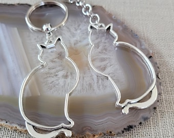 Chonky Silver Cat Keychain: Backpack Purse Charm, Zipper Pull