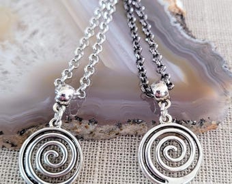 Spiral Necklace, Your Choice of Gunmetal or Silver Chain