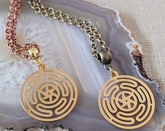 Hecate Wheel Necklace, Your Choice of Copper or Bronze Rolo Chain, Wiccan Goddess of the Underworld Jewelry