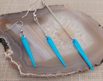 Sky Blue Spike Earrings - Spike Earrings / Silver Earrings / Dangle Earrings / Long Earrings / Chain Earrings / Bohemian Jewelry